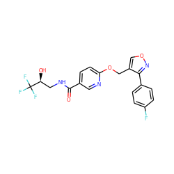 O=C(NC[C@H](O)C(F)(F)F)c1ccc(OCc2conc2-c2ccc(F)cc2)nc1 ZINC000142587349