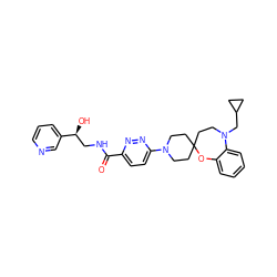 O=C(NC[C@H](O)c1cccnc1)c1ccc(N2CCC3(CC2)CCN(CC2CC2)c2ccccc2O3)nn1 ZINC000071316082