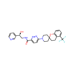 O=C(NC[C@H](O)c1cccnc1)c1ccc(N2CCC3(CCc4c(cccc4C(F)(F)F)O3)CC2)nn1 ZINC000045386578