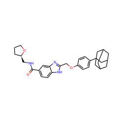 O=C(NC[C@H]1CCCO1)c1ccc2[nH]c(COc3ccc(C45CC6CC(CC(C6)C4)C5)cc3)nc2c1 ZINC000095558415