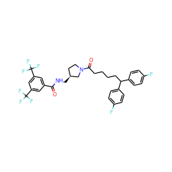 O=C(NC[C@H]1CCN(C(=O)CCCCC(c2ccc(F)cc2)c2ccc(F)cc2)C1)c1cc(C(F)(F)F)cc(C(F)(F)F)c1 ZINC000014192263