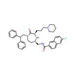 O=C(NC[C@H]1CCN(CC(c2ccccc2)c2ccccc2)C(=O)[C@@H](CCCN2CCCCC2)N1)c1ccc2cc(F)ccc2c1 ZINC000206899370