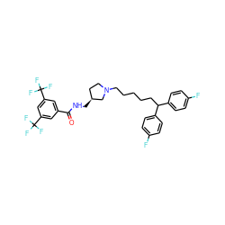 O=C(NC[C@H]1CCN(CCCCCC(c2ccc(F)cc2)c2ccc(F)cc2)C1)c1cc(C(F)(F)F)cc(C(F)(F)F)c1 ZINC000084669050