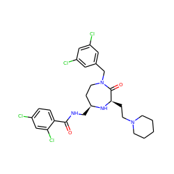 O=C(NC[C@H]1CCN(Cc2cc(Cl)cc(Cl)c2)C(=O)[C@@H](CCN2CCCCC2)N1)c1ccc(Cl)cc1Cl ZINC000206886828