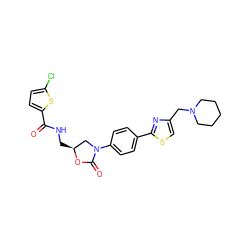 O=C(NC[C@H]1CN(c2ccc(-c3nc(CN4CCCCC4)cs3)cc2)C(=O)O1)c1ccc(Cl)s1 ZINC000299861384