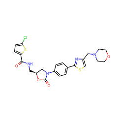 O=C(NC[C@H]1CN(c2ccc(-c3nc(CN4CCOCC4)cs3)cc2)C(=O)O1)c1ccc(Cl)s1 ZINC000299859110