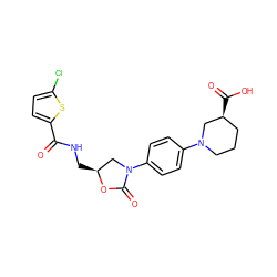 O=C(NC[C@H]1CN(c2ccc(N3CCC[C@H](C(=O)O)C3)cc2)C(=O)O1)c1ccc(Cl)s1 ZINC000103299920