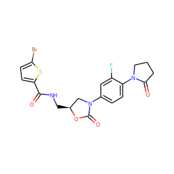 O=C(NC[C@H]1CN(c2ccc(N3CCCC3=O)c(F)c2)C(=O)O1)c1ccc(Br)s1 ZINC000113086229