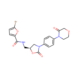 O=C(NC[C@H]1CN(c2ccc(N3CCOCC3=O)cc2)C(=O)O1)c1ccc(Br)o1 ZINC000003989201