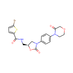 O=C(NC[C@H]1CN(c2ccc(N3CCOCC3=O)cc2)C(=O)O1)c1ccc(Br)s1 ZINC000013673233