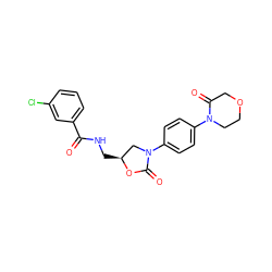 O=C(NC[C@H]1CN(c2ccc(N3CCOCC3=O)cc2)C(=O)O1)c1cccc(Cl)c1 ZINC000013673237