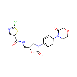 O=C(NC[C@H]1CN(c2ccc(N3CCOCC3=O)cc2)C(=O)O1)c1cnc(Cl)s1 ZINC000013673241