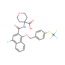 O=C(NC1(C(=O)O)CCOCC1)c1cc(F)c2ccccc2c1OCc1ccc(SC(F)(F)F)cc1 ZINC000043178771