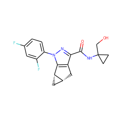 O=C(NC1(CO)CC1)c1nn(-c2ccc(F)cc2F)c2c1C[C@@H]1C[C@H]21 ZINC000215558792