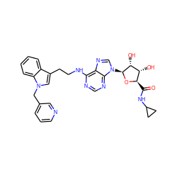 O=C(NC1CC1)[C@H]1O[C@@H](n2cnc3c(NCCc4cn(Cc5cccnc5)c5ccccc45)ncnc32)[C@H](O)[C@@H]1O ZINC000012405750