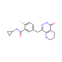 O=C(NC1CC1)c1cc(Cc2n[nH]c(=O)c3c2NCCC3)ccc1F ZINC000084690124