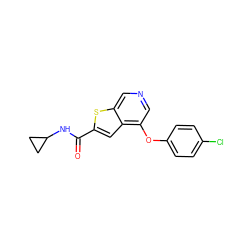 O=C(NC1CC1)c1cc2c(Oc3ccc(Cl)cc3)cncc2s1 ZINC000034280834