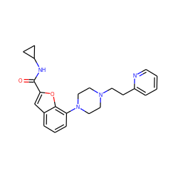 O=C(NC1CC1)c1cc2cccc(N3CCN(CCc4ccccn4)CC3)c2o1 ZINC000114868501