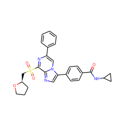 O=C(NC1CC1)c1ccc(-c2cnc3c(S(=O)(=O)C[C@H]4CCCO4)nc(-c4ccccc4)cn23)cc1 ZINC000118745788