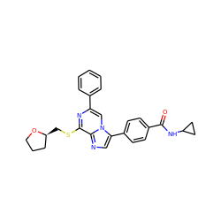 O=C(NC1CC1)c1ccc(-c2cnc3c(SC[C@H]4CCCO4)nc(-c4ccccc4)cn23)cc1 ZINC000118744587