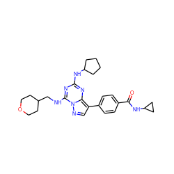 O=C(NC1CC1)c1ccc(-c2cnn3c(NCC4CCOCC4)nc(NC4CCCC4)nc23)cc1 ZINC000653858590