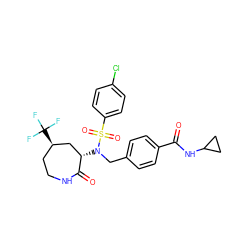 O=C(NC1CC1)c1ccc(CN([C@H]2C[C@H](C(F)(F)F)CCNC2=O)S(=O)(=O)c2ccc(Cl)cc2)cc1 ZINC000029129173