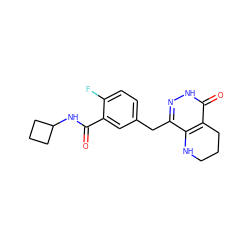 O=C(NC1CCC1)c1cc(Cc2n[nH]c(=O)c3c2NCCC3)ccc1F ZINC000140838517