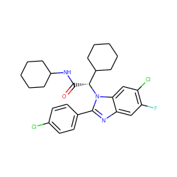 O=C(NC1CCCCC1)[C@H](C1CCCCC1)n1c(-c2ccc(Cl)cc2)nc2cc(F)c(Cl)cc21 ZINC000066251209