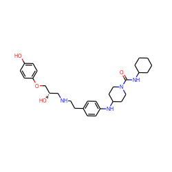 O=C(NC1CCCCC1)N1CCC(Nc2ccc(CCNC[C@H](O)COc3ccc(O)cc3)cc2)CC1 ZINC000026837362