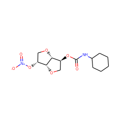 O=C(NC1CCCCC1)O[C@H]1CO[C@@H]2[C@H](O[N+](=O)[O-])CO[C@H]12 ZINC000040972587