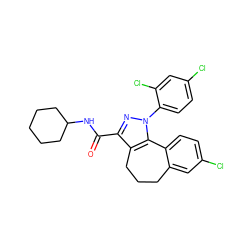 O=C(NC1CCCCC1)c1nn(-c2ccc(Cl)cc2Cl)c2c1CCCc1cc(Cl)ccc1-2 ZINC000013676070