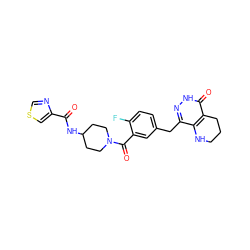 O=C(NC1CCN(C(=O)c2cc(Cc3n[nH]c(=O)c4c3NCCC4)ccc2F)CC1)c1cscn1 ZINC000140054893