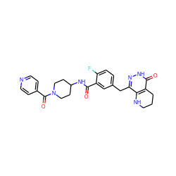 O=C(NC1CCN(C(=O)c2ccncc2)CC1)c1cc(Cc2n[nH]c(=O)c3c2NCCC3)ccc1F ZINC000140172333