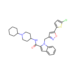 O=C(NC1CCN(C2CCCCC2)CC1)c1cc2ccccc2n1Cc1cc(-c2ccc(Cl)s2)on1 ZINC000014959641