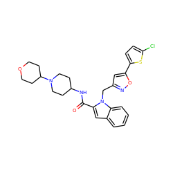 O=C(NC1CCN(C2CCOCC2)CC1)c1cc2ccccc2n1Cc1cc(-c2ccc(Cl)s2)on1 ZINC000014959658