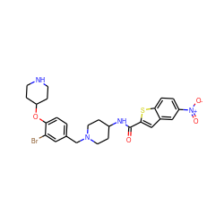 O=C(NC1CCN(Cc2ccc(OC3CCNCC3)c(Br)c2)CC1)c1cc2cc([N+](=O)[O-])ccc2s1 ZINC001772611761