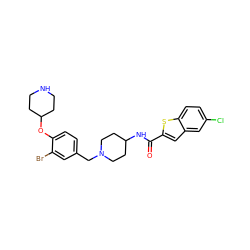 O=C(NC1CCN(Cc2ccc(OC3CCNCC3)c(Br)c2)CC1)c1cc2cc(Cl)ccc2s1 ZINC001772641588