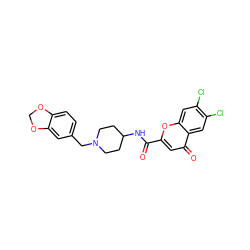 O=C(NC1CCN(Cc2ccc3c(c2)OCO3)CC1)c1cc(=O)c2cc(Cl)c(Cl)cc2o1 ZINC000013685227