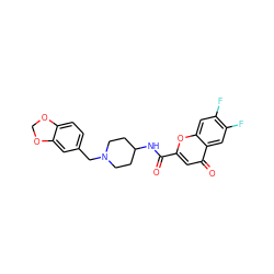 O=C(NC1CCN(Cc2ccc3c(c2)OCO3)CC1)c1cc(=O)c2cc(F)c(F)cc2o1 ZINC000035861758