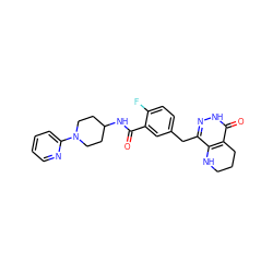 O=C(NC1CCN(c2ccccn2)CC1)c1cc(Cc2n[nH]c(=O)c3c2NCCC3)ccc1F ZINC000140114215