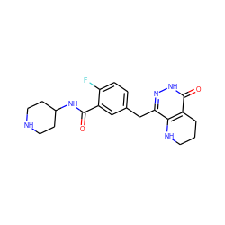 O=C(NC1CCNCC1)c1cc(Cc2n[nH]c(=O)c3c2NCCC3)ccc1F ZINC000140355375