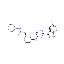 O=C(NC1CCOCC1)N[C@@H]1CCC[C@H](Nc2nc(-c3c[nH]c4ncc(F)cc34)ncc2F)C1 ZINC000299835013