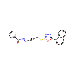 O=C(NCC#CCSc1nnc(-c2cccc3ccccc23)o1)c1cccs1 ZINC000036380716