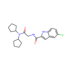 O=C(NCC(=O)N(C1CCCC1)C1CCCC1)c1cc2cc(Cl)ccc2[nH]1 ZINC000028138091