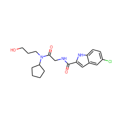 O=C(NCC(=O)N(CCCO)C1CCCC1)c1cc2cc(Cl)ccc2[nH]1 ZINC000028137640