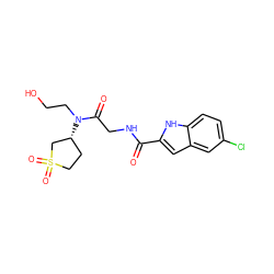 O=C(NCC(=O)N(CCO)[C@@H]1CCS(=O)(=O)C1)c1cc2cc(Cl)ccc2[nH]1 ZINC000028130512