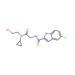 O=C(NCC(=O)N(CCO)C1CC1)c1cc2cc(Cl)ccc2[nH]1 ZINC000028138159