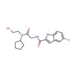 O=C(NCC(=O)N(CCO)C1CCCC1)c1cc2cc(Cl)ccc2[nH]1 ZINC000012503409