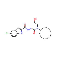 O=C(NCC(=O)N(CCO)C1CCCCCCCCC1)c1cc2cc(Cl)ccc2[nH]1 ZINC000028121973