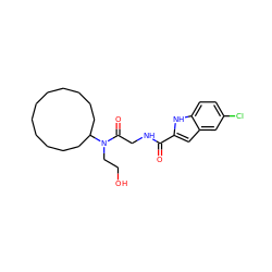 O=C(NCC(=O)N(CCO)C1CCCCCCCCCCC1)c1cc2cc(Cl)ccc2[nH]1 ZINC000028126875